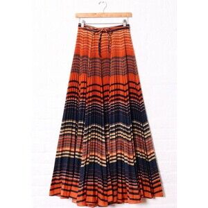 Vintage 1970s Elissa of California Autumnal Accordion Maxi Skirt Sz 12 Pleated